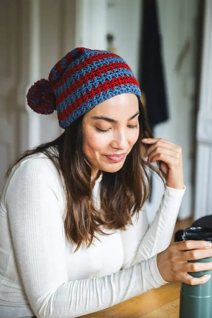 Striped V-Stitch Beanie thumb 1