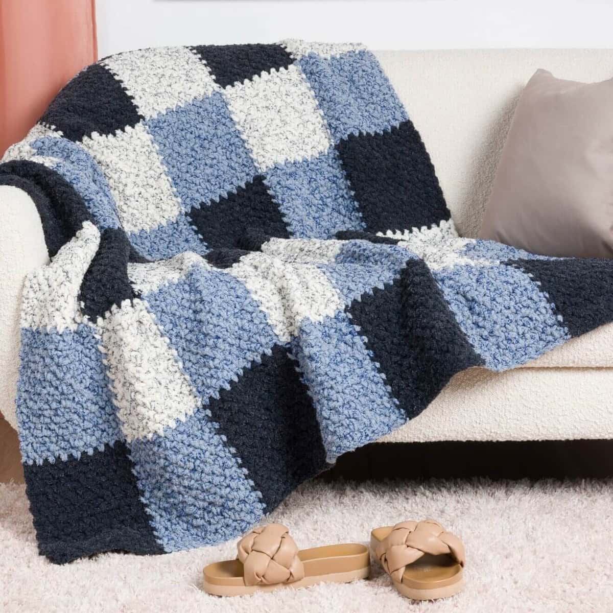 Moss Stitch Color Block Blanket