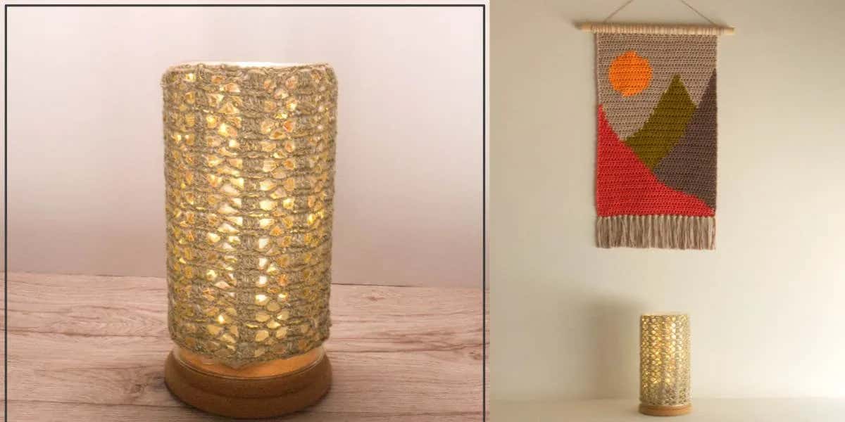 Crochet Lamp With Glass Pot