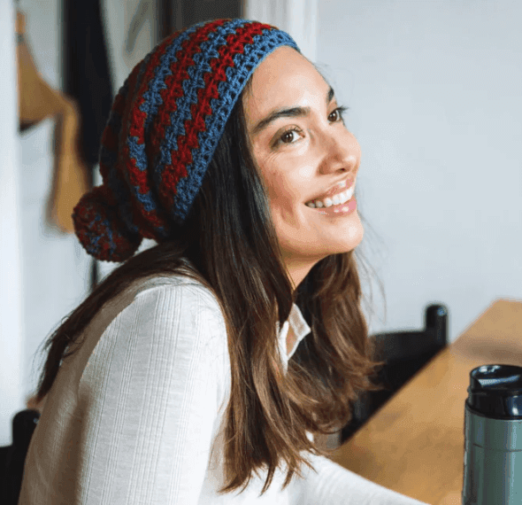 Striped V-Stitch Beanie