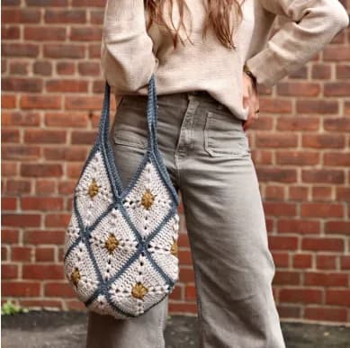 Granny Square Diamond Rustic Crochet Bag
