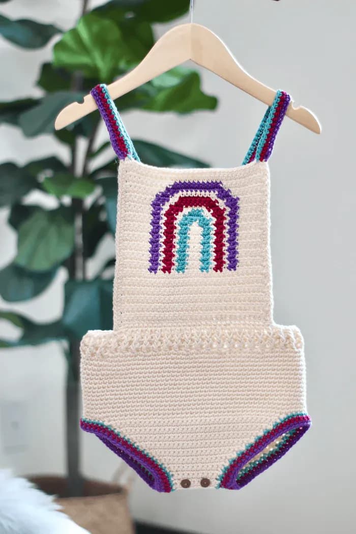 Baby Rainbow Boho Romper in Crochet